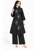 Floral Handwork Chinon Co-ord Set in Black - product view 1