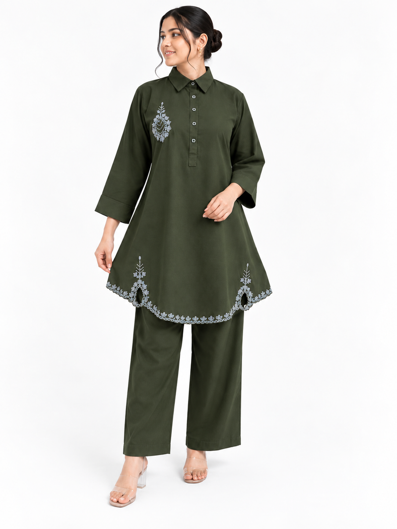 Bead-Embroidered Scallop Hem Co-ord Set