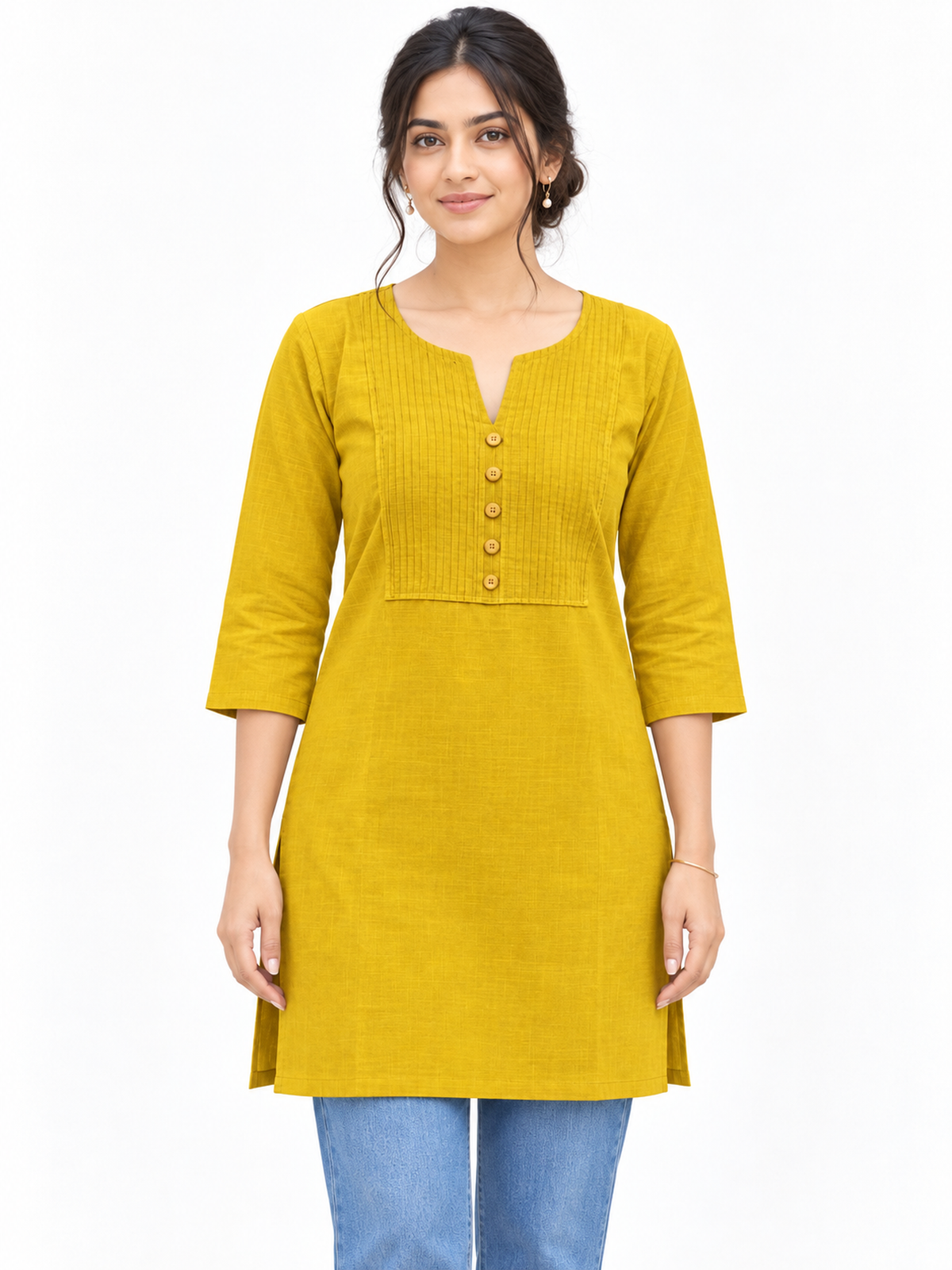 Mustard Pintuck Vatican Short Kurti - product view 1