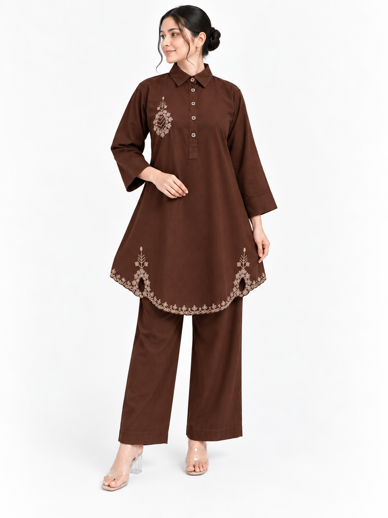 Bead-Embroidered Scallop Hem Co-ord Set