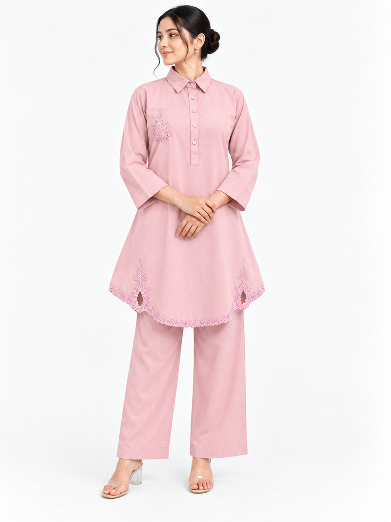 Bead-Embroidered Scallop Hem Co-ord Set