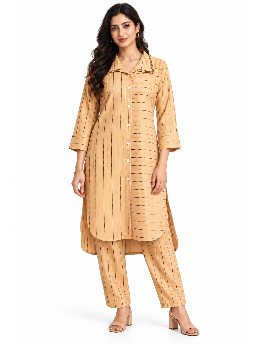 Light Brown Striped Cotton Co-ord Set - product view 1