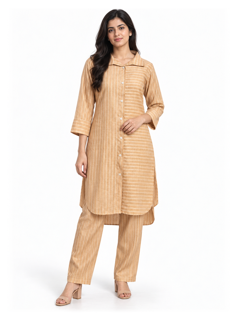 Light Brown Textured Cotton Co-ord Set