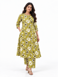 Pear Green Floral Rayon Kurta Palazzo Set - product view 1
