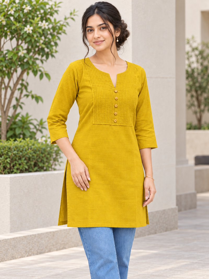 Mustard Pintuck Vatican Short Kurti
