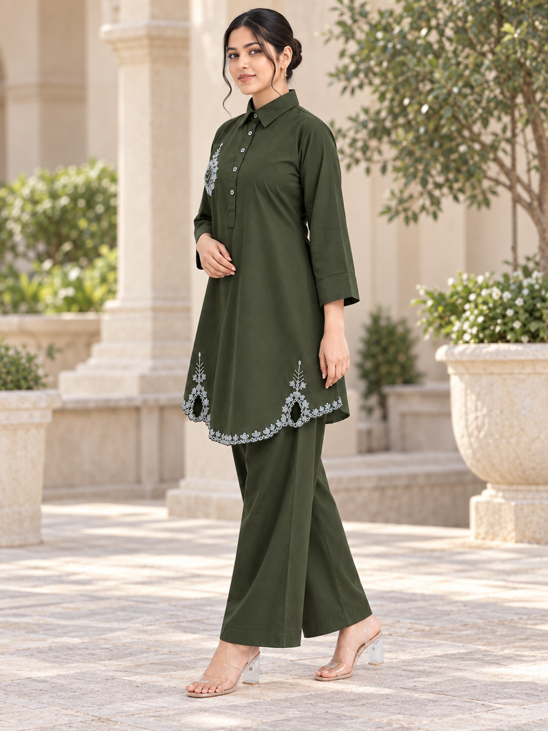 Bead-Embroidered Scallop Hem Co-ord Set