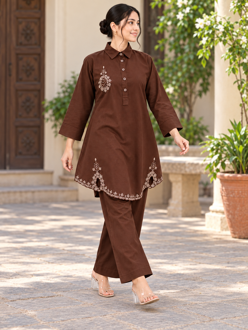 Bead-Embroidered Scallop Hem Co-ord Set