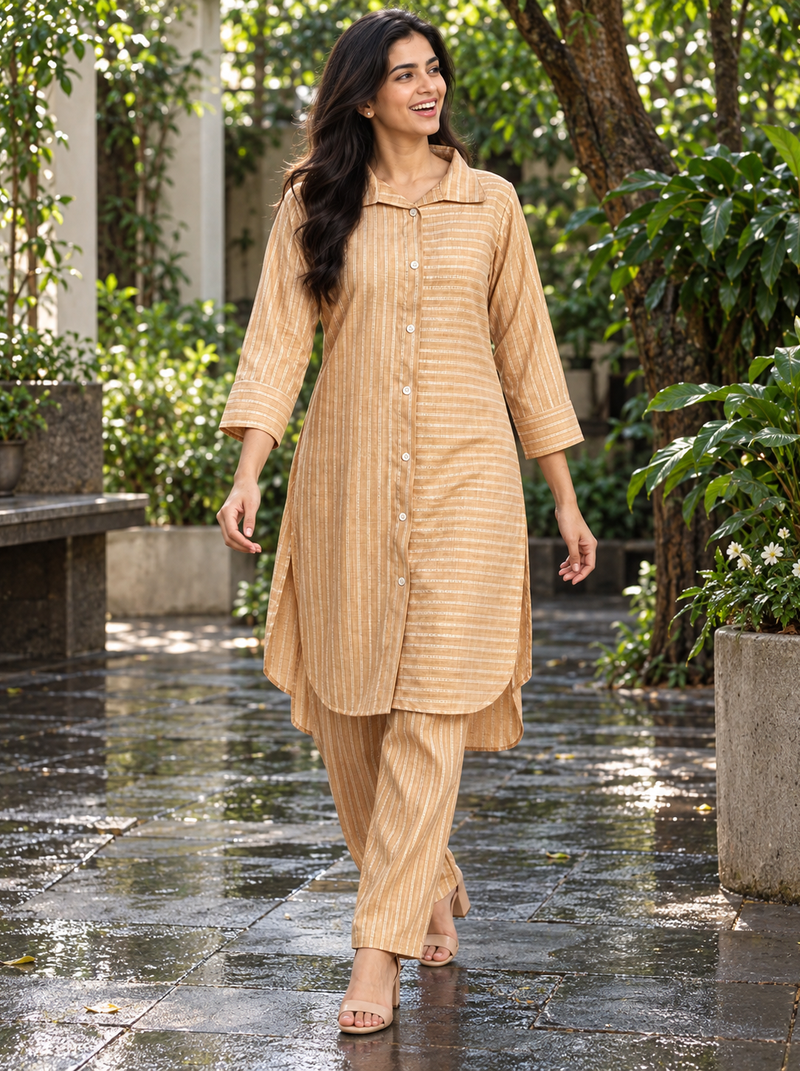 Light Brown Textured Cotton Co-ord Set
