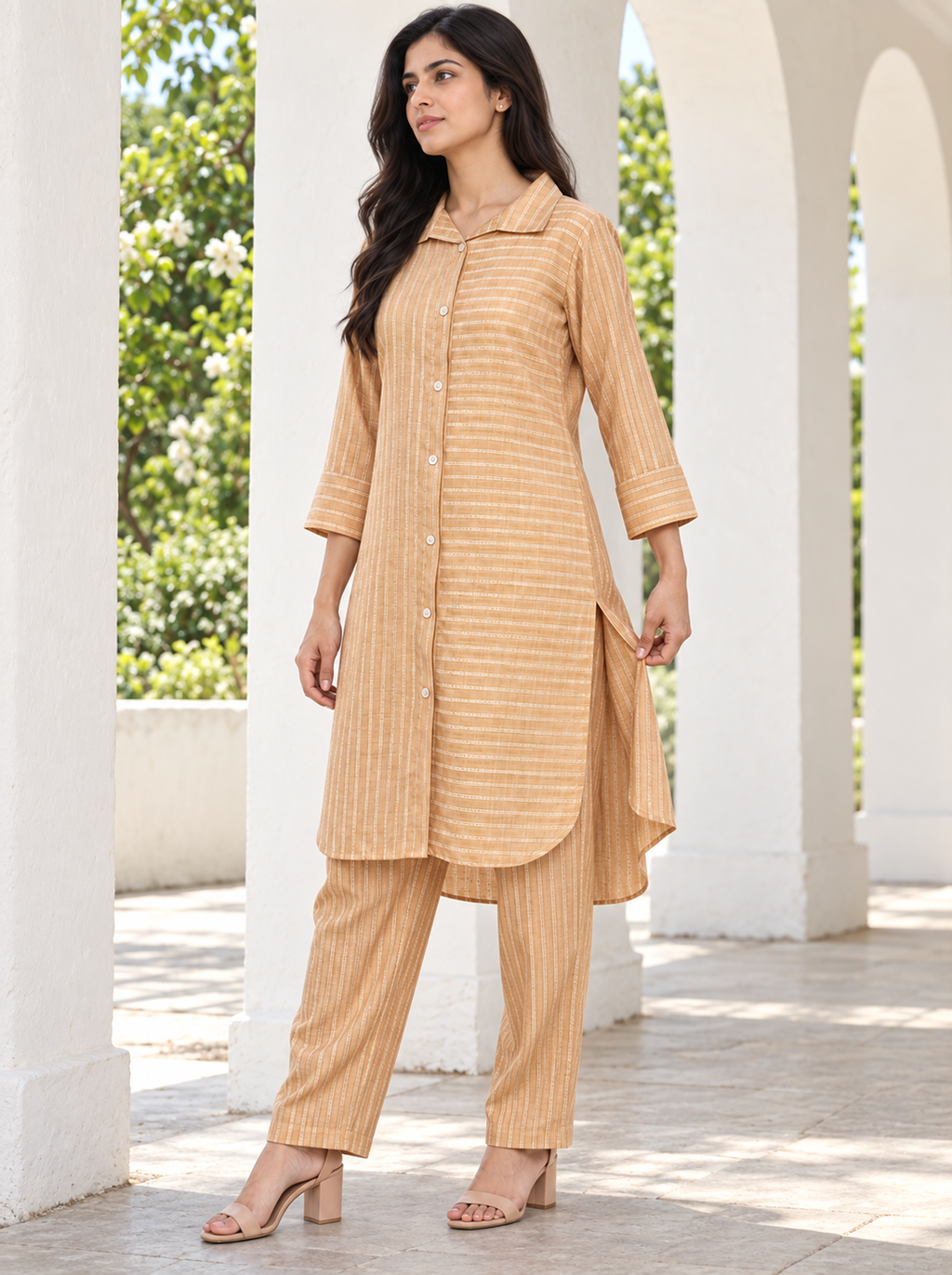 Light Brown Textured Cotton Co-ord Set