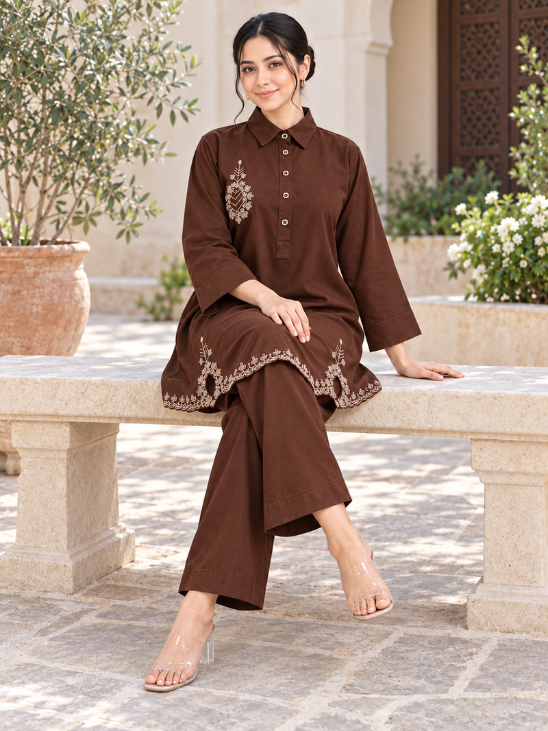 Bead-Embroidered Scallop Hem Co-ord Set