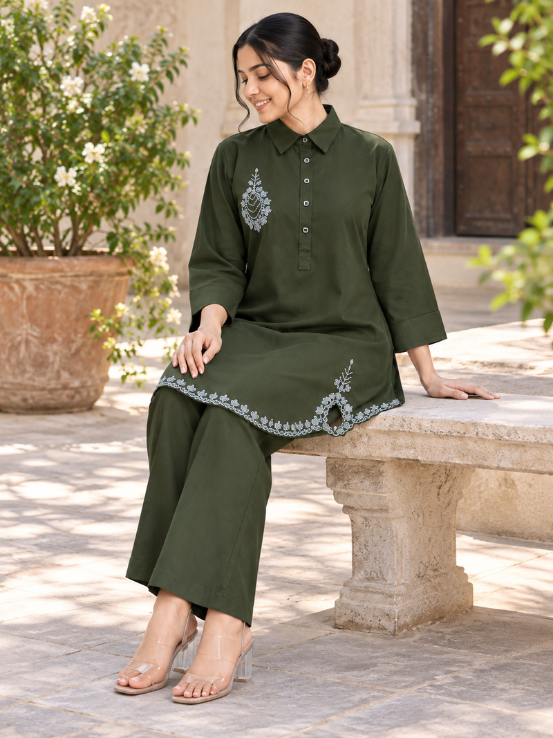 Bead-Embroidered Scallop Hem Co-ord Set