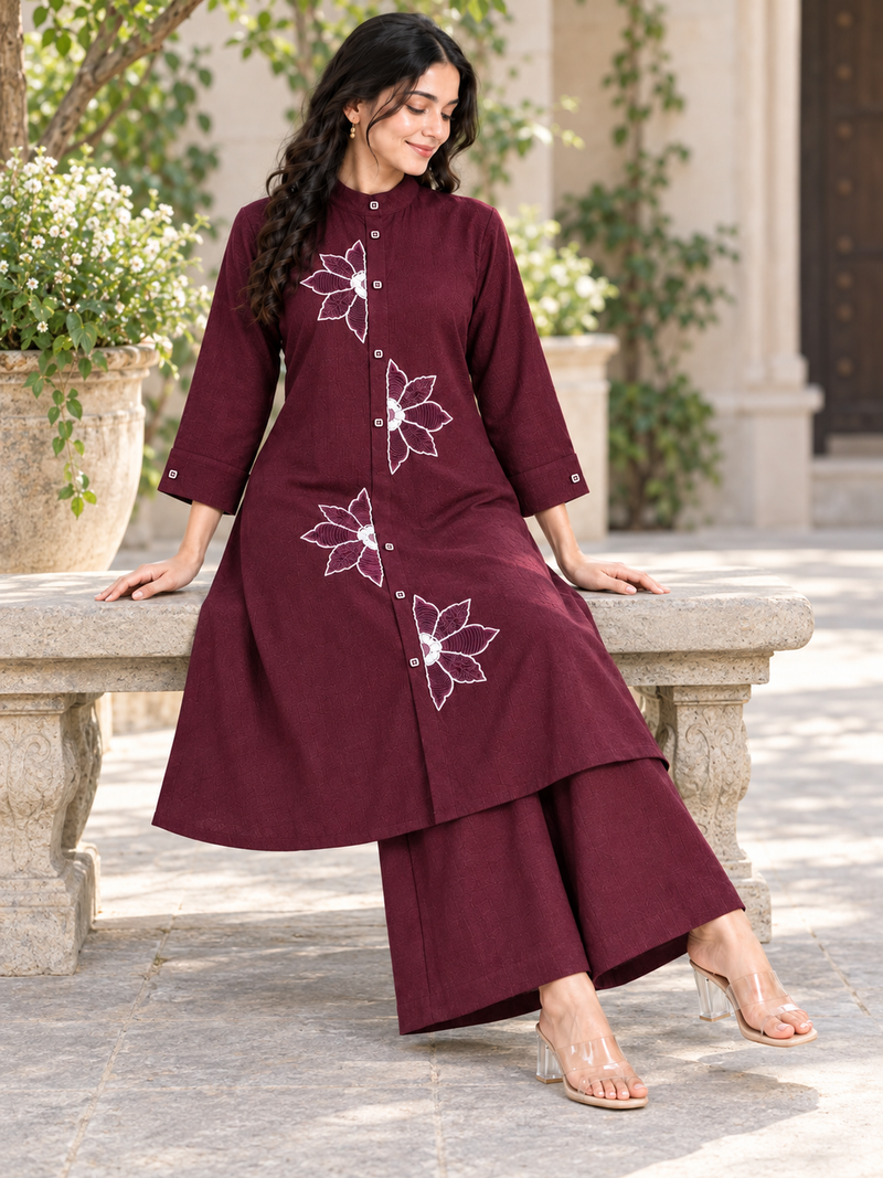 Floral Handwork Chinon Co-ord Set