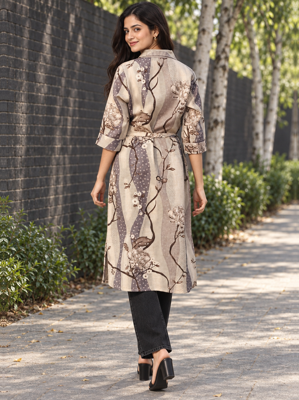 Grey Handloom Cotton Belted Kurti - product view 5
