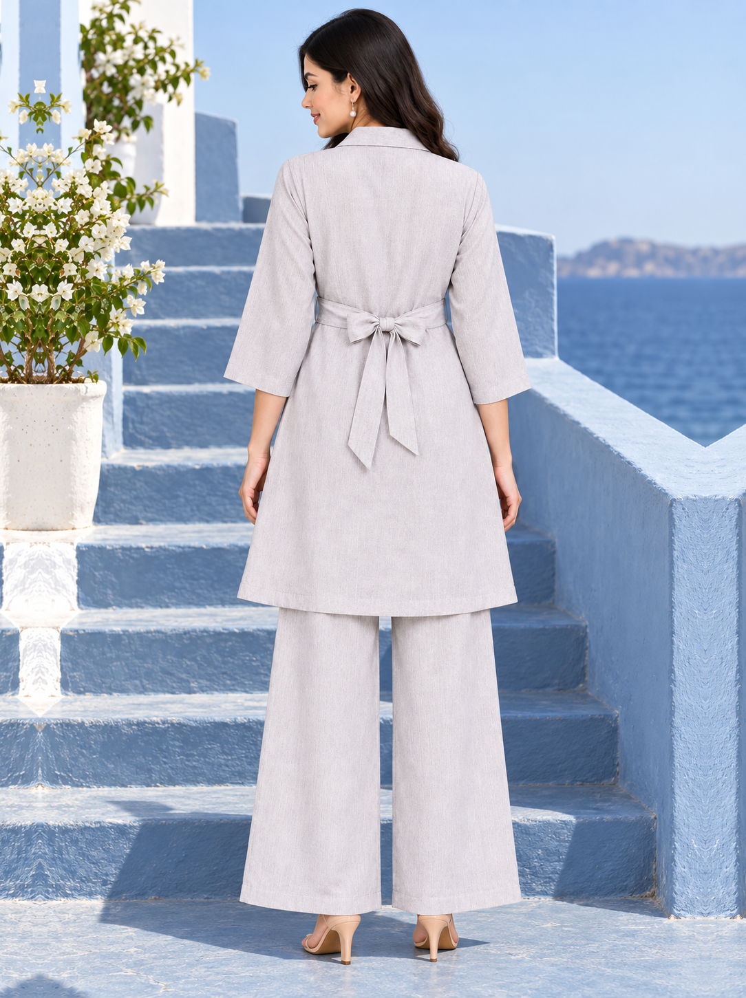 Embellished Shirt Co-ord Set in Pearl Grey - product view 4