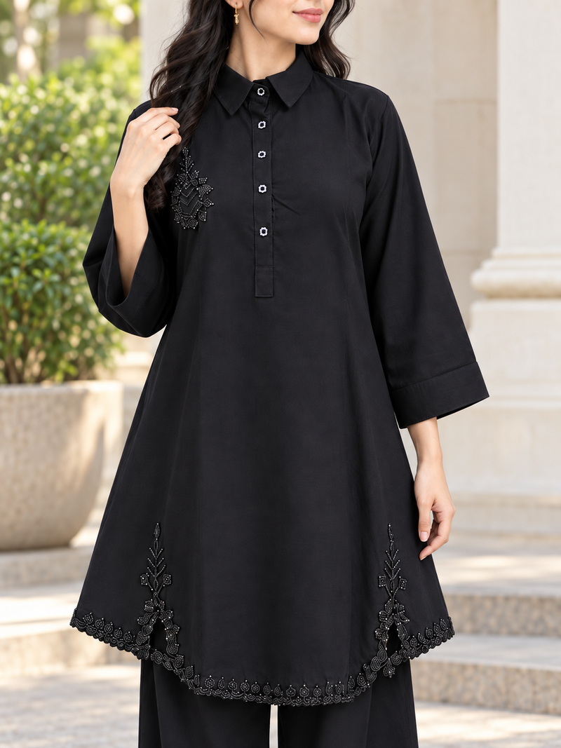 Bead-Embroidered Scallop Hem Co-ord Set