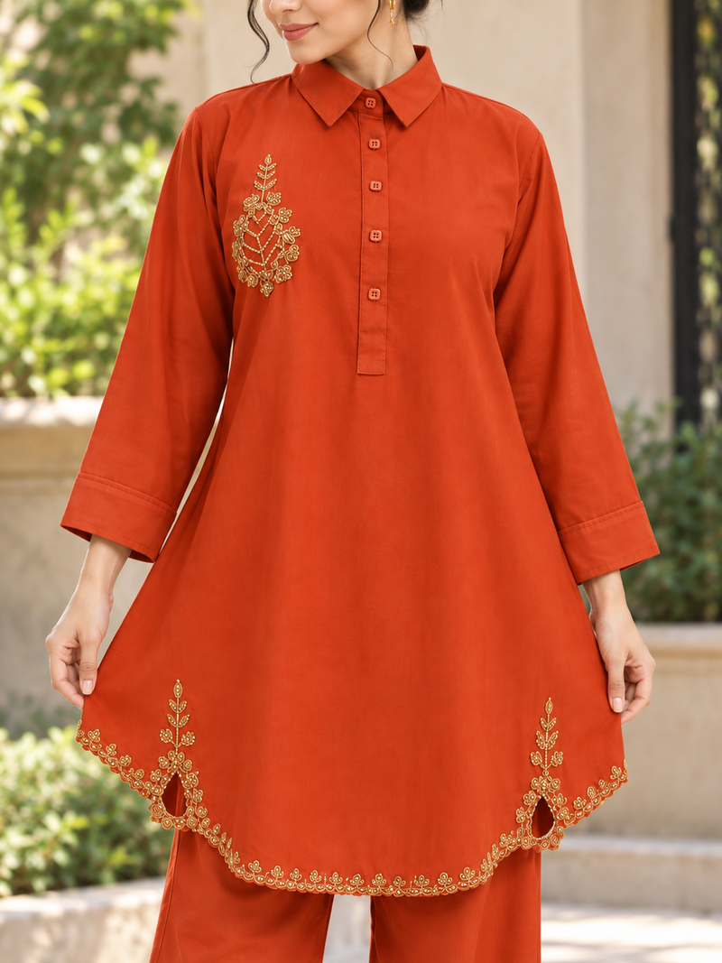 Bead-Embroidered Scallop Hem Co-ord Set