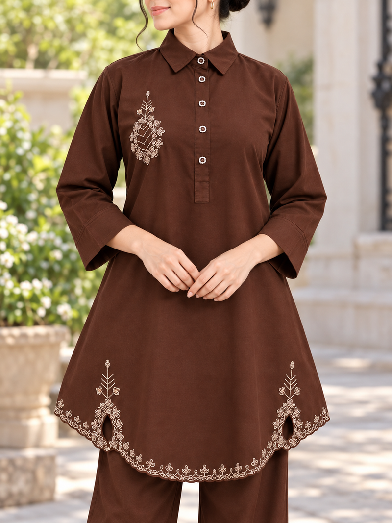 Bead-Embroidered Scallop Hem Co-ord Set