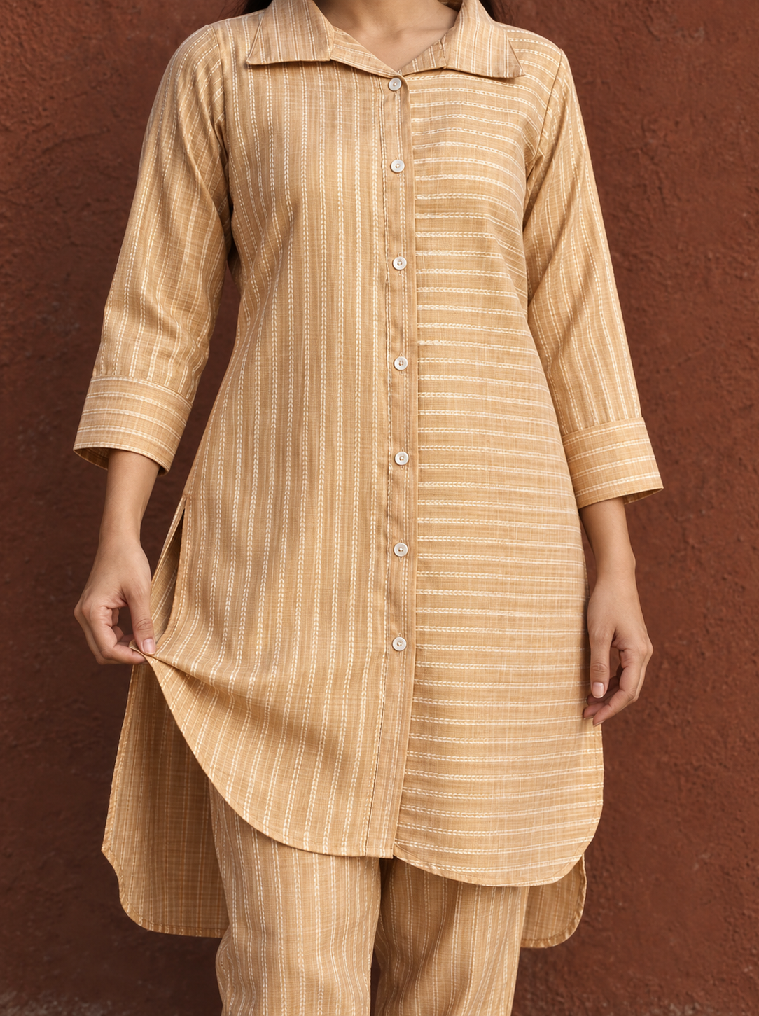 Light Brown Textured Cotton Co-ord Set