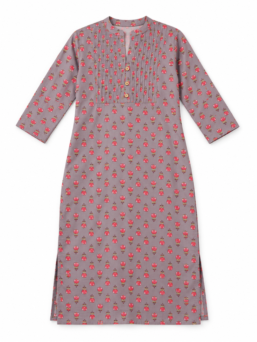 Dark Grey Tulip Print Cotton Kurti - product view 6