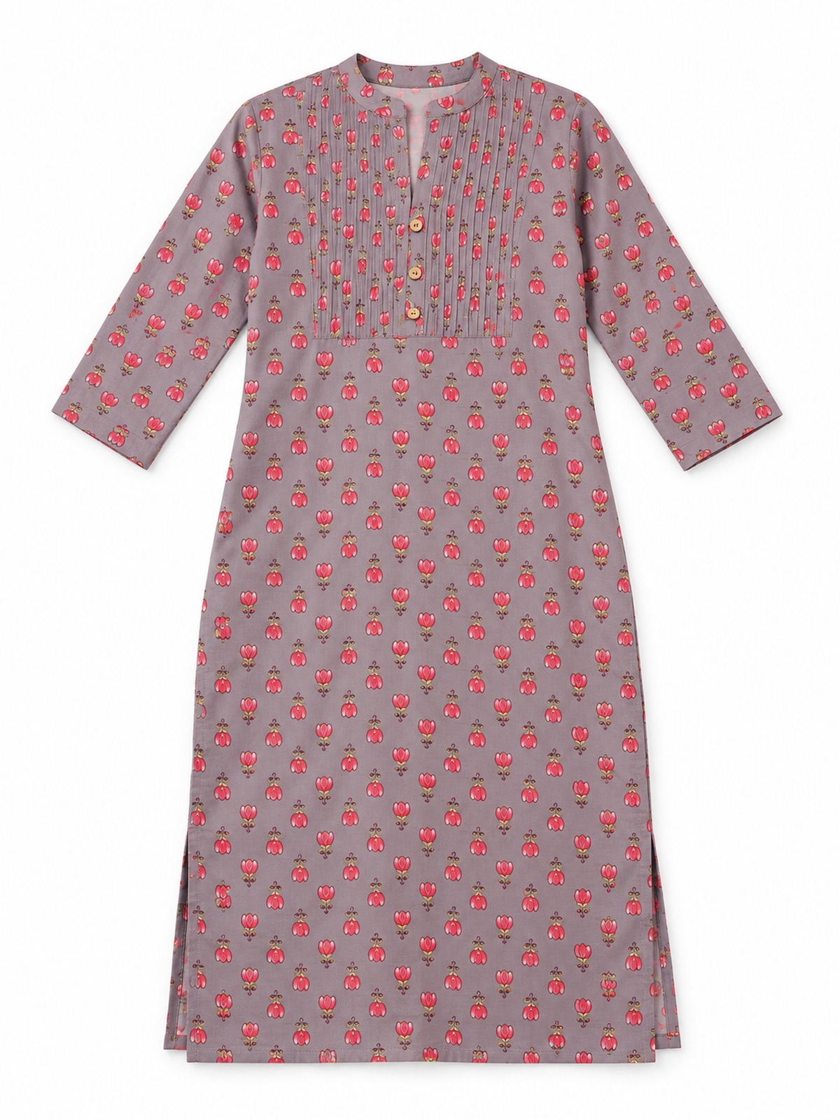 Dark Grey Tulip Print Cotton Kurti - product view 6
