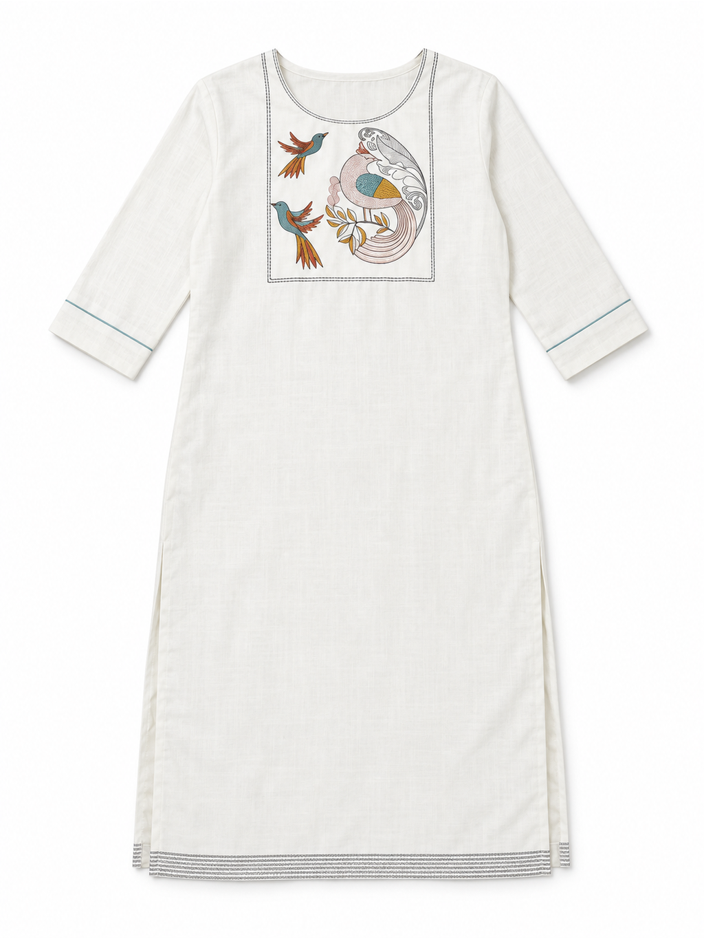 Off-White Bird Embroidered Cotton-Blend Kurti - product view 6
