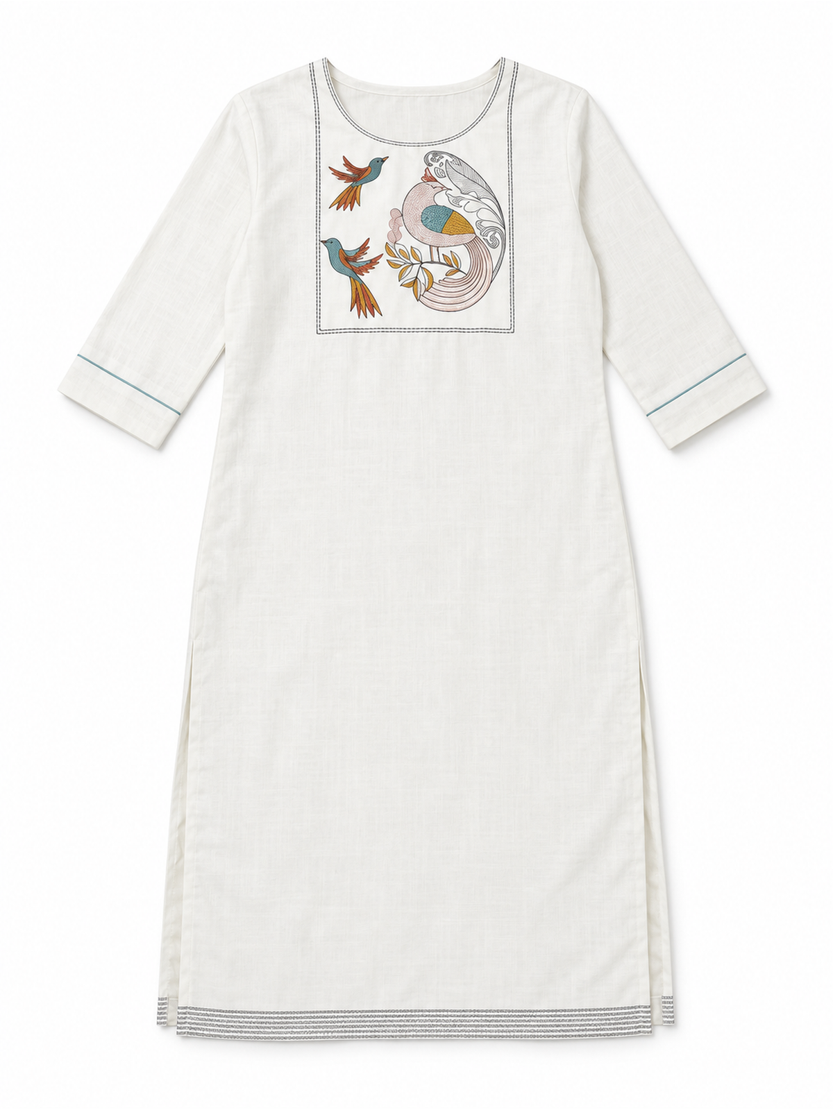 Off-White Bird Embroidered Cotton-Blend Kurti - product view 6