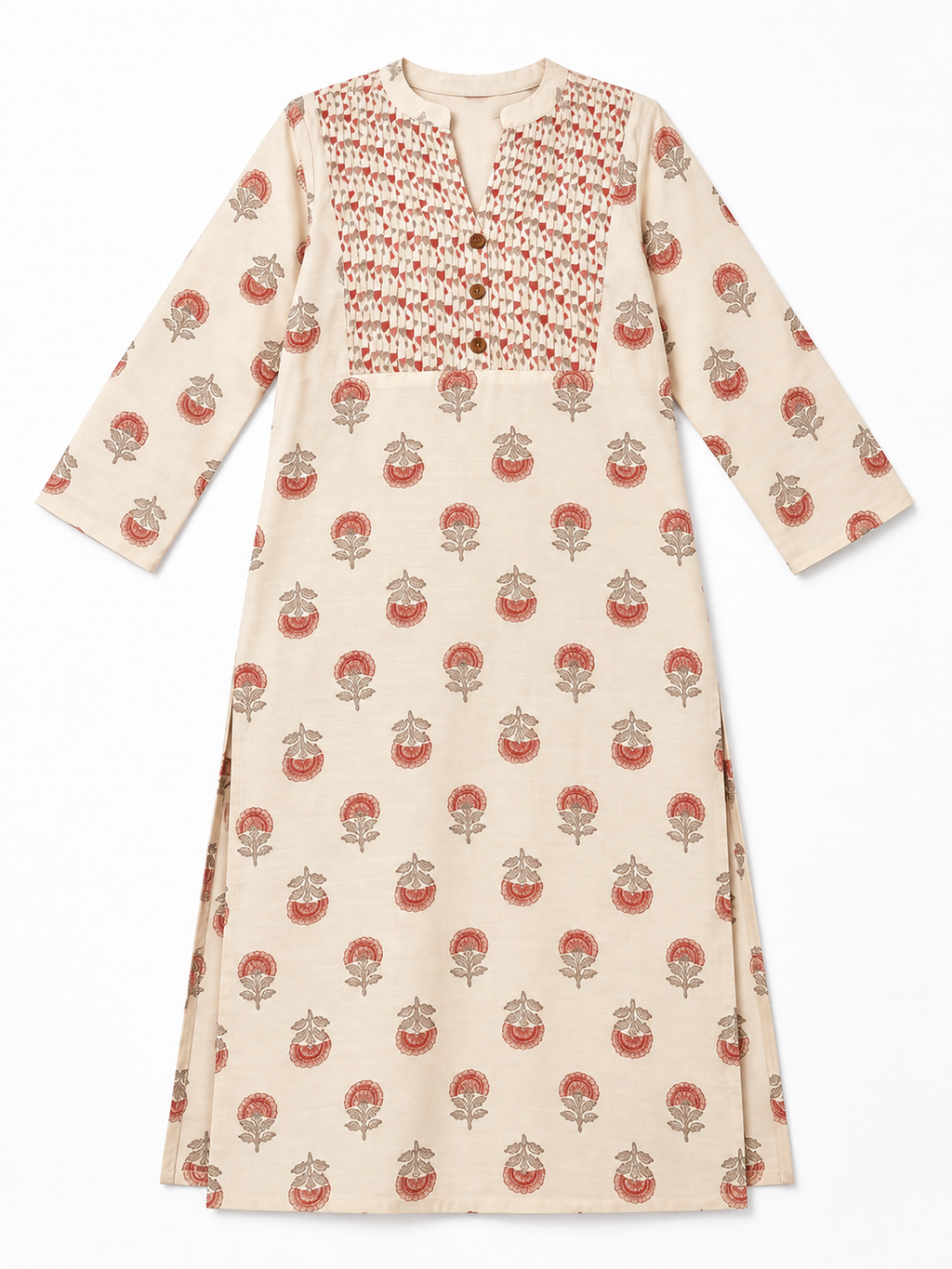 Ivory Botanical Print Cotton Kurti - product view 4