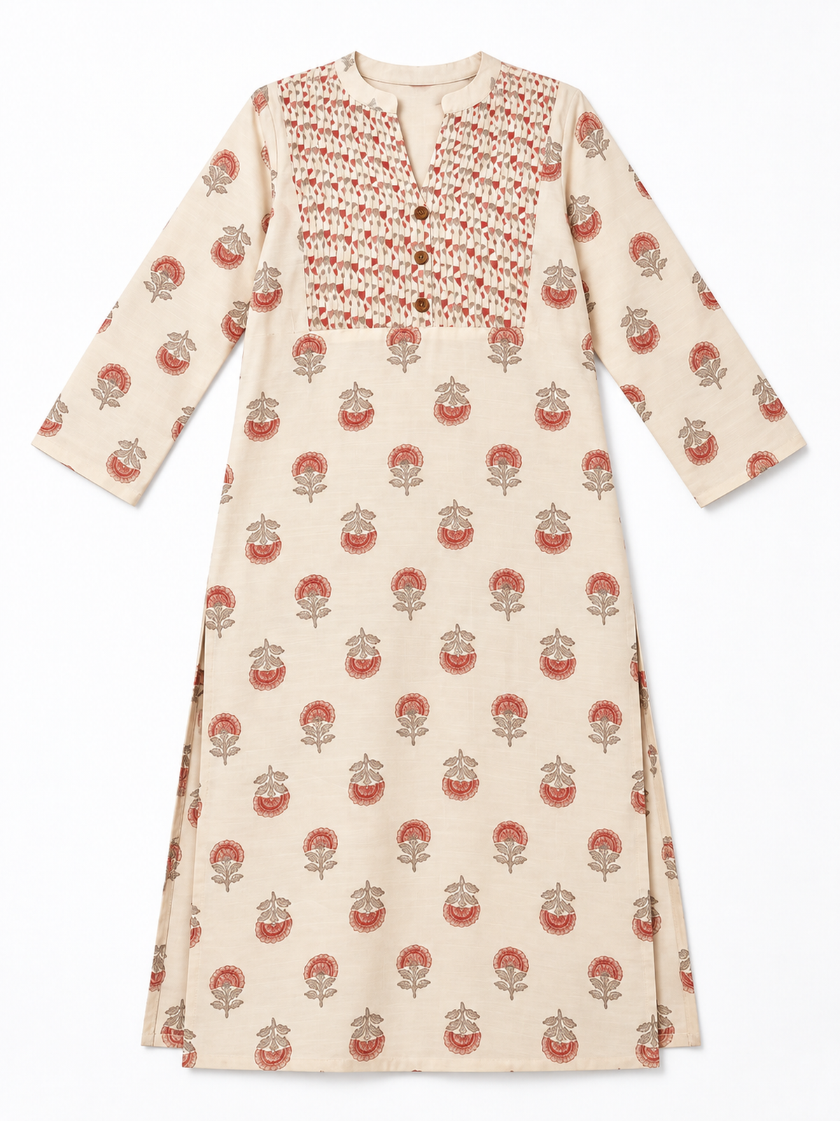 Ivory Botanical Print Cotton Kurti - product view 4