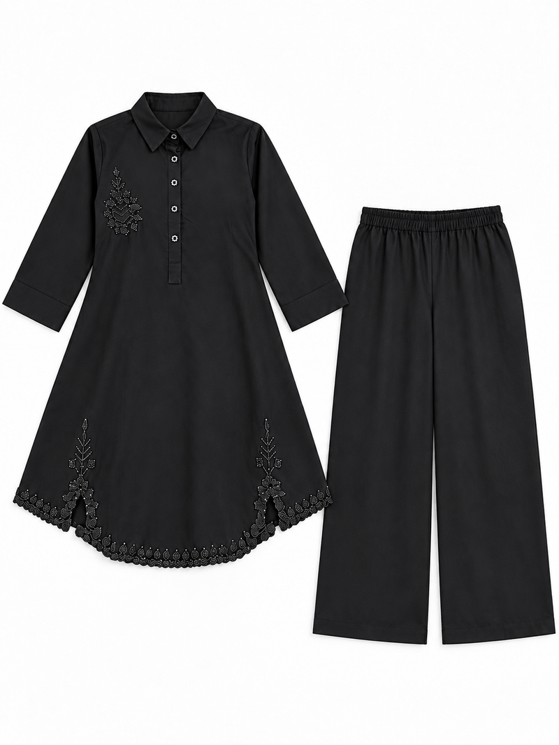Bead-Embroidered Scallop Hem Co-ord Set