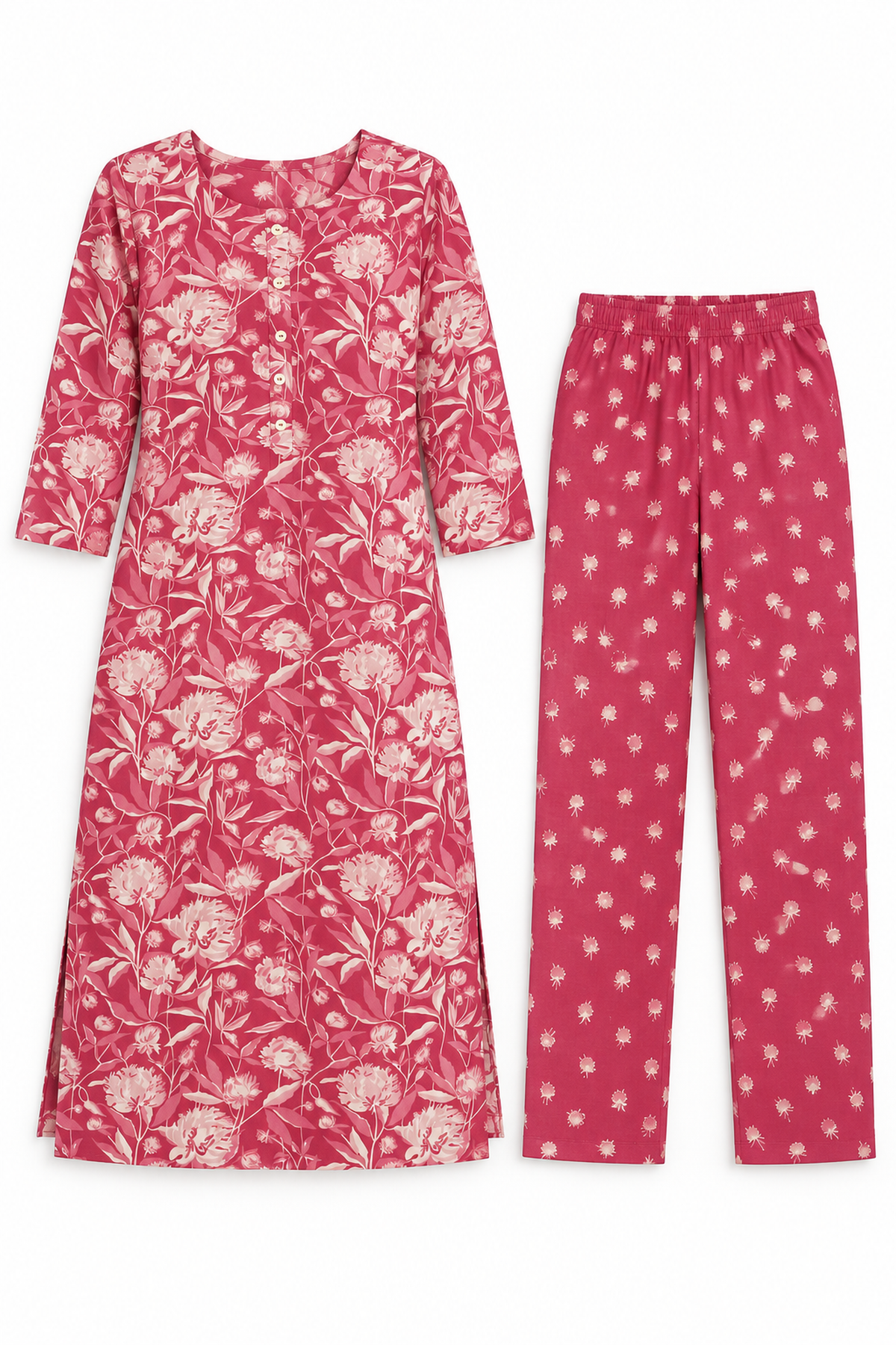 Onion Pink Floral Poly-Cotton Kurta Set - product view 6