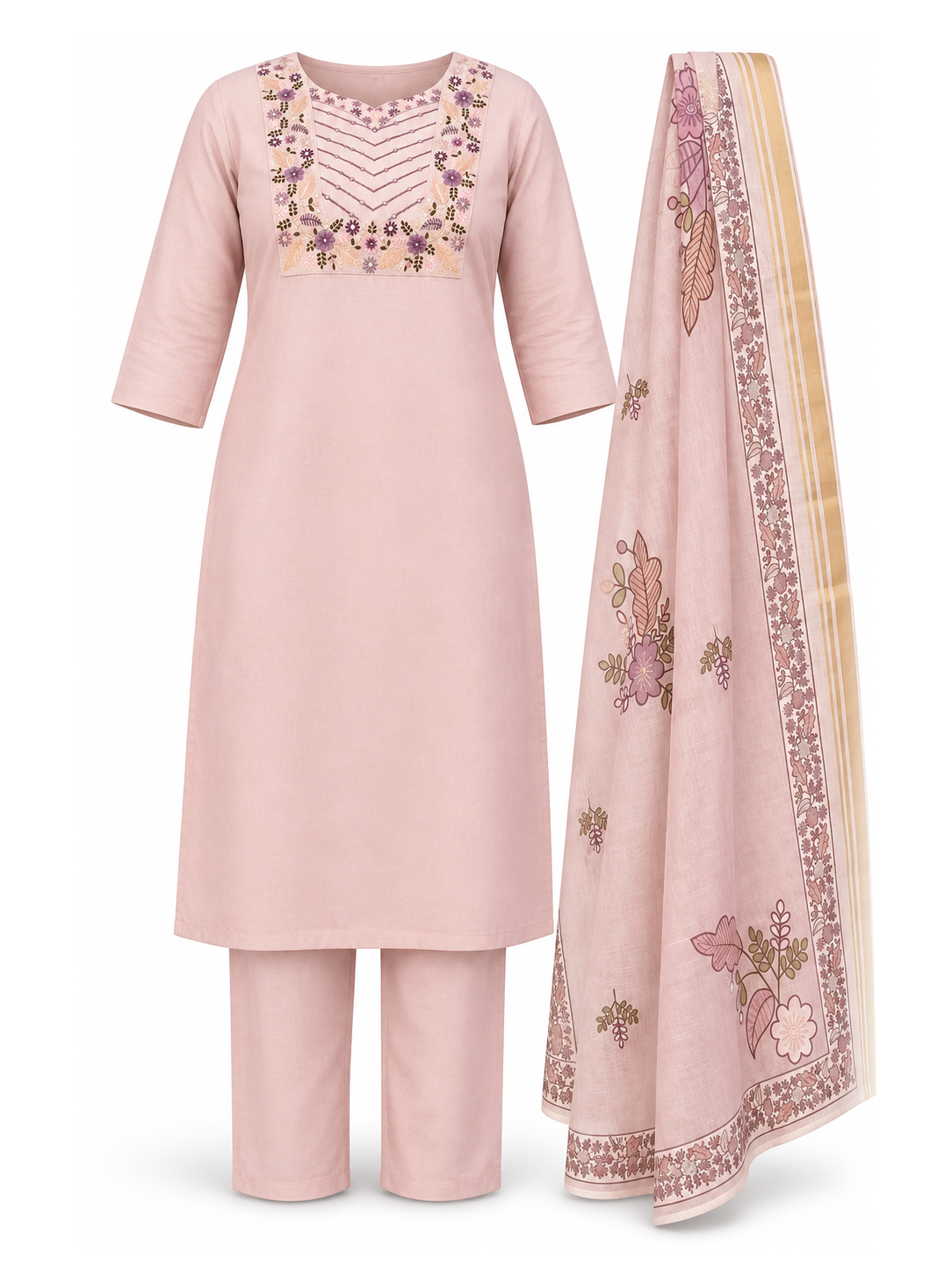 Blushing Peach Embroidered Chanderi Suit Set - product view 6