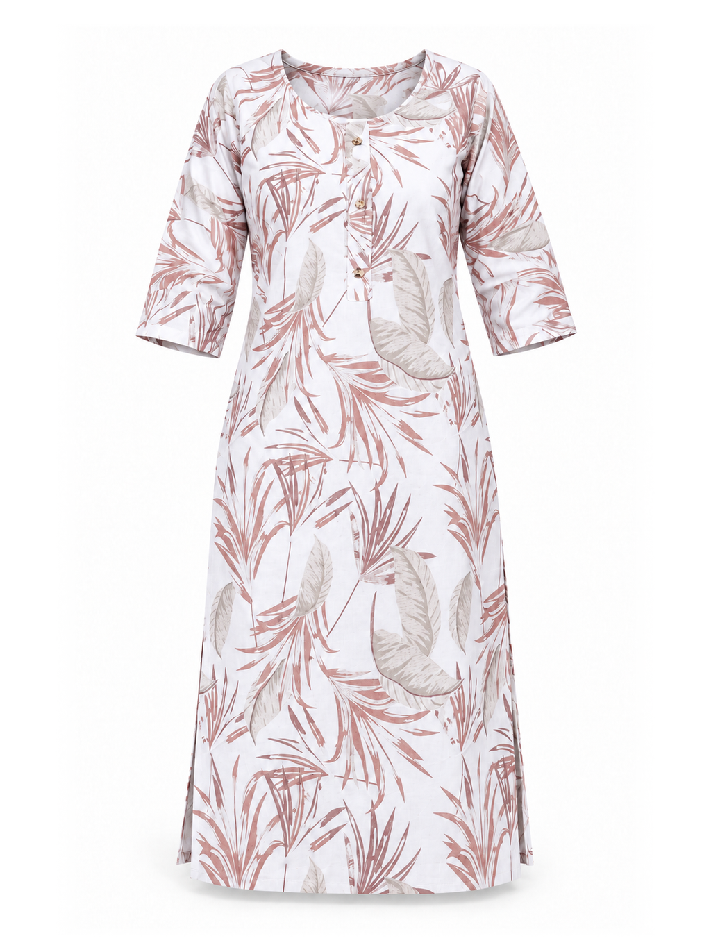 White Pastel Leaf Print Cotton Kurti - product view 7
