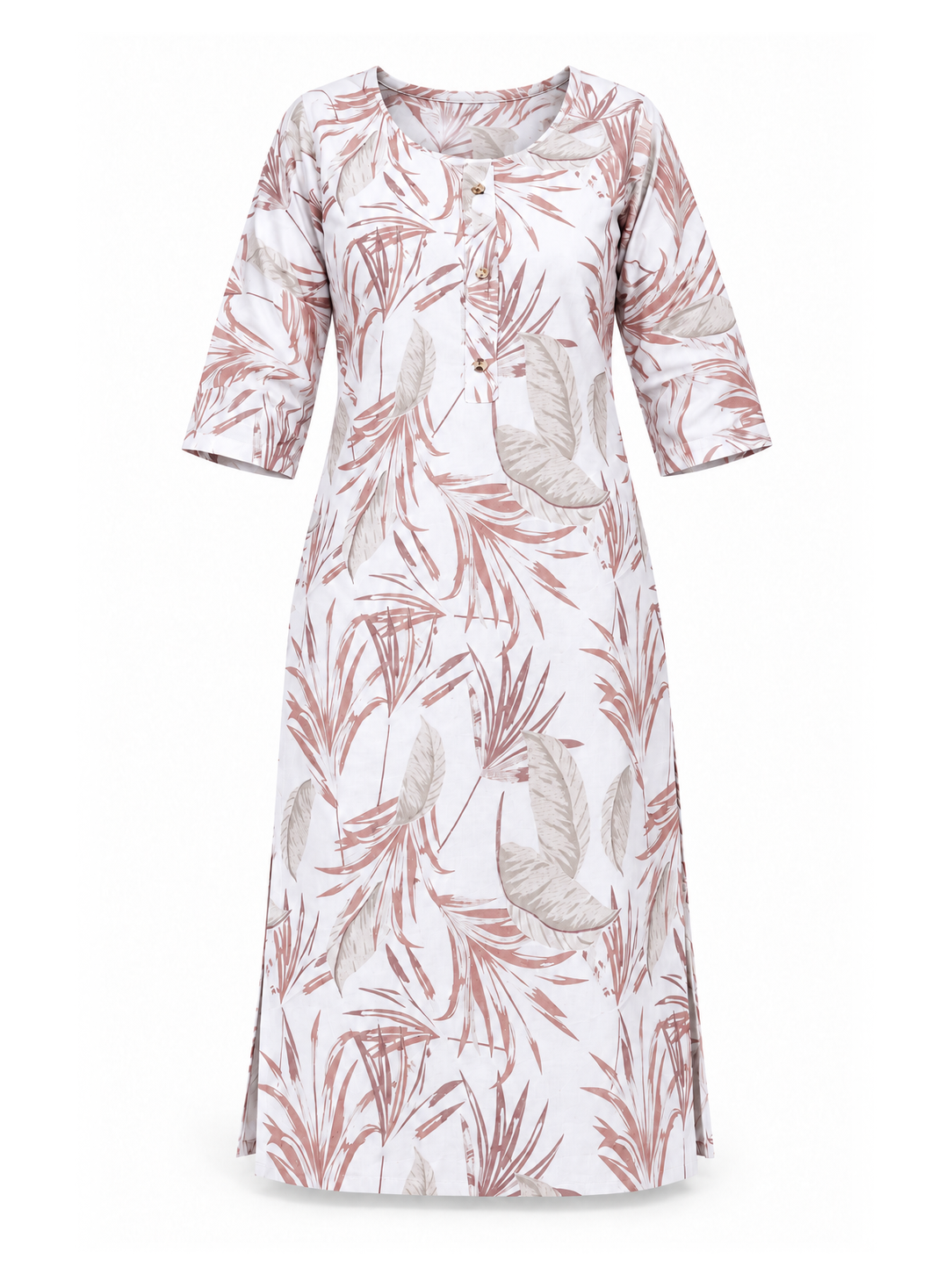 White Pastel Leaf Print Cotton Kurti - product view 7