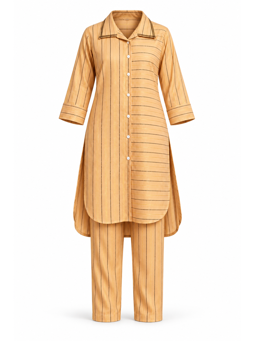 Light Brown Striped Cotton Co-ord Set - product view 5