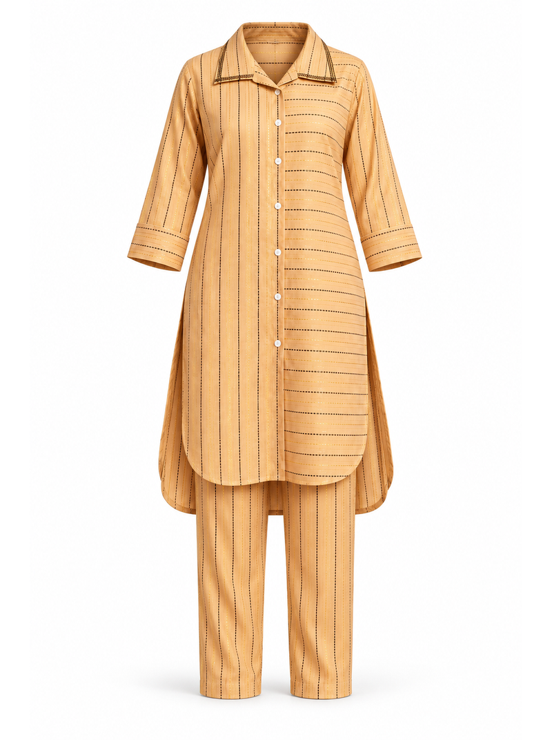 Light Brown Striped Cotton Co-ord Set