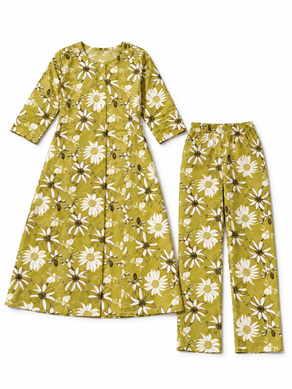 Pear Green Floral Rayon Kurta Palazzo Set - product view 6
