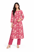 Onion Pink Floral Poly-Cotton Kurta Set - product view 1