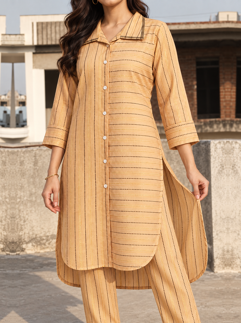 Light Brown Striped Cotton Co-ord Set
