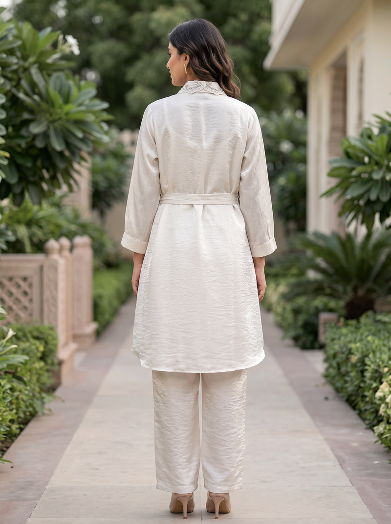 Embellished Belted Shimmer Co-ord Set