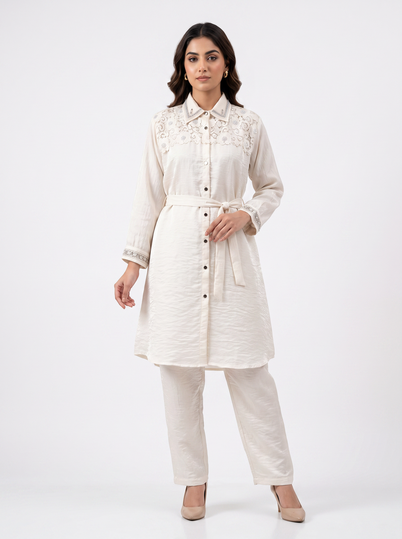 Embellished Belted Shimmer Co-ord Set