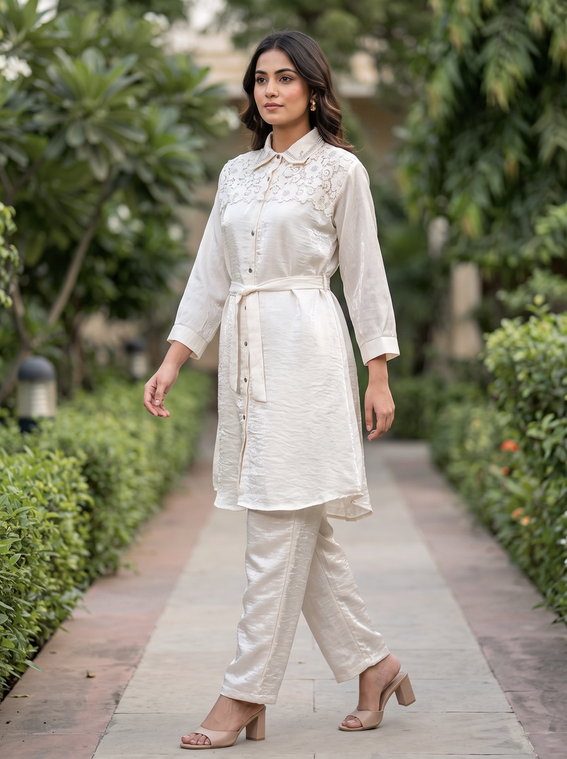 Embellished Belted Shimmer Co-ord Set