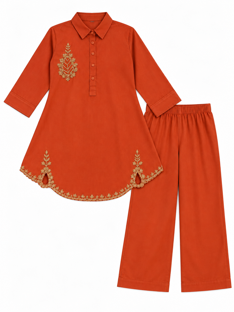 Bead-Embroidered Scallop Hem Co-ord Set