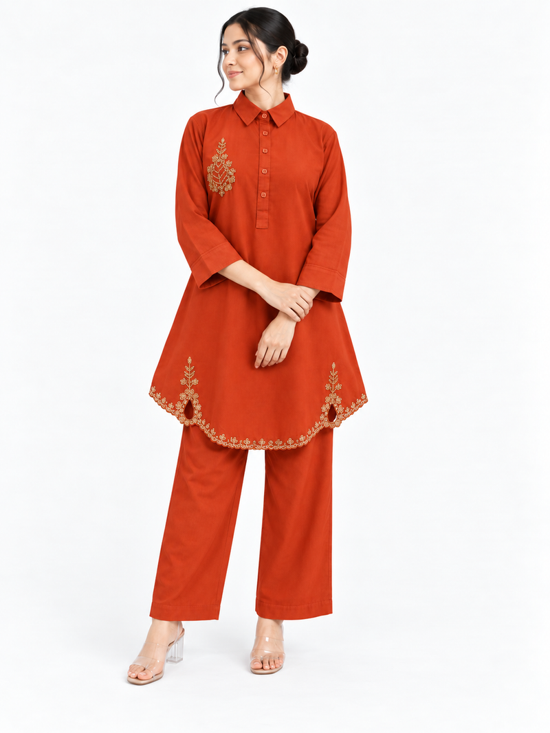 Bead-Embroidered Scallop Hem Co-ord Set