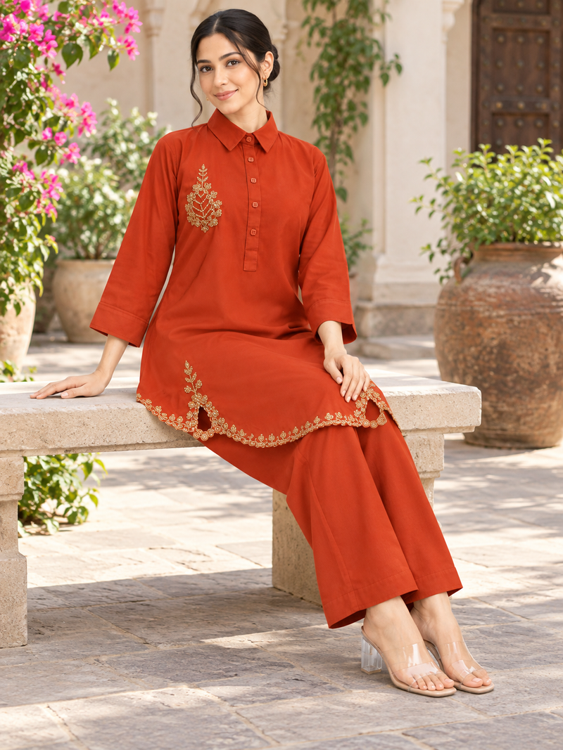Bead-Embroidered Scallop Hem Co-ord Set