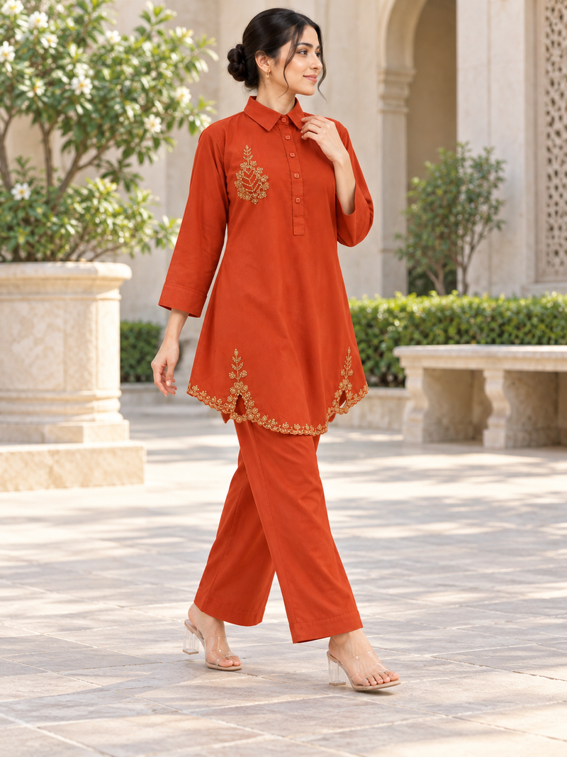 Bead-Embroidered Scallop Hem Co-ord Set