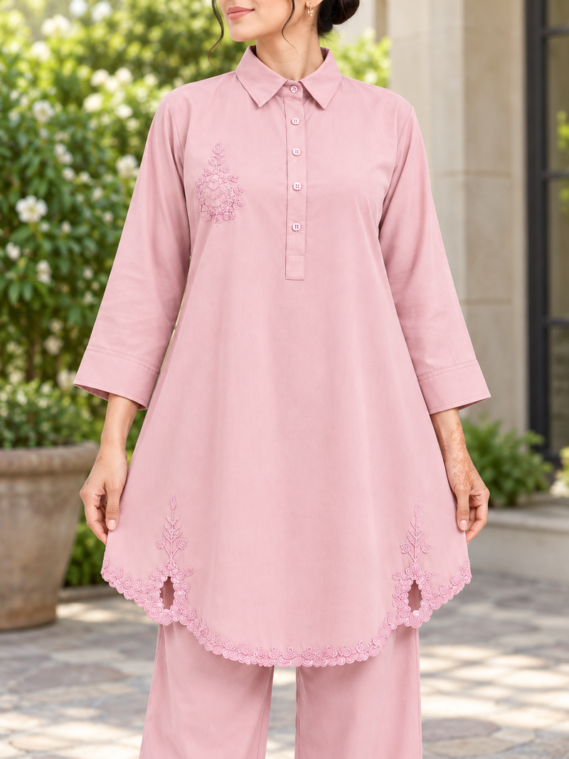 Bead-Embroidered Scallop Hem Co-ord Set