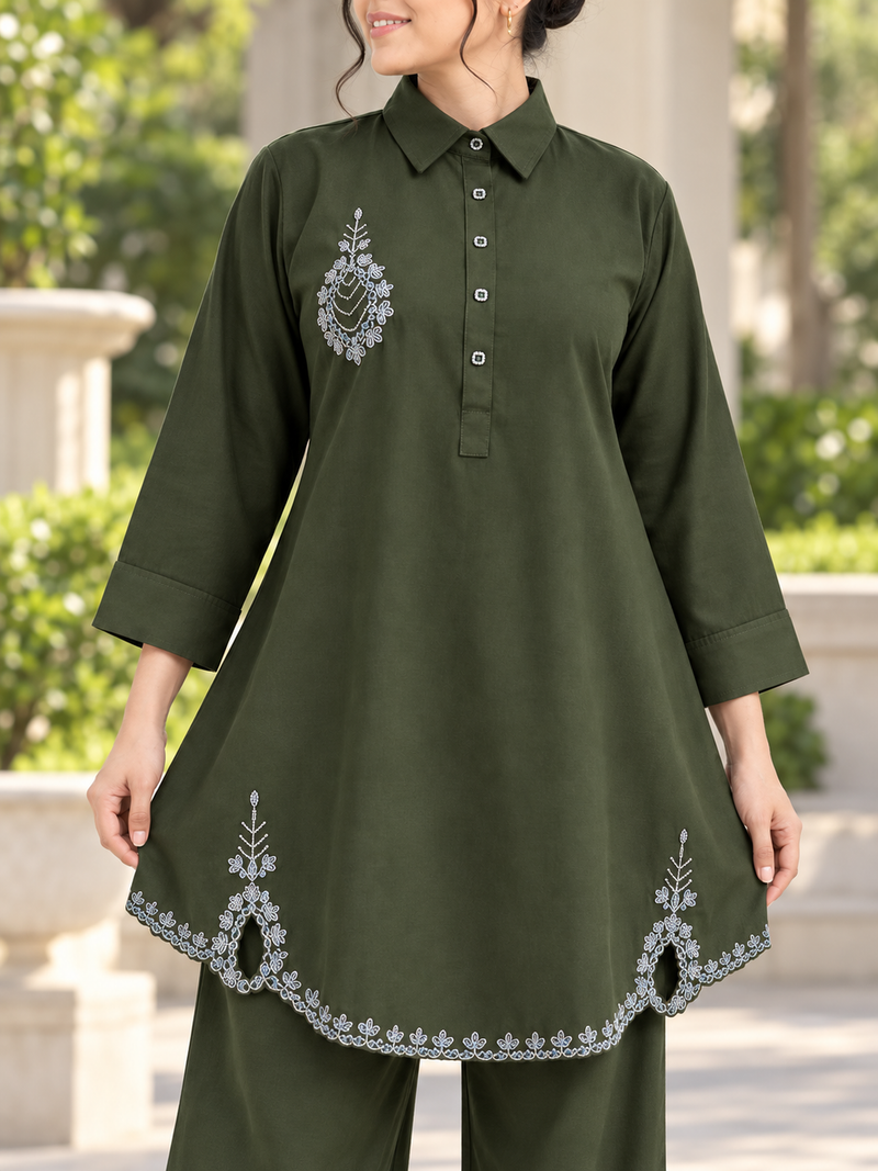 Bead-Embroidered Scallop Hem Co-ord Set