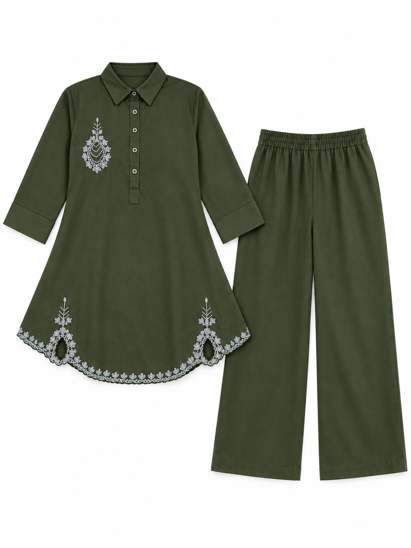 Bead-Embroidered Scallop Hem Co-ord Set