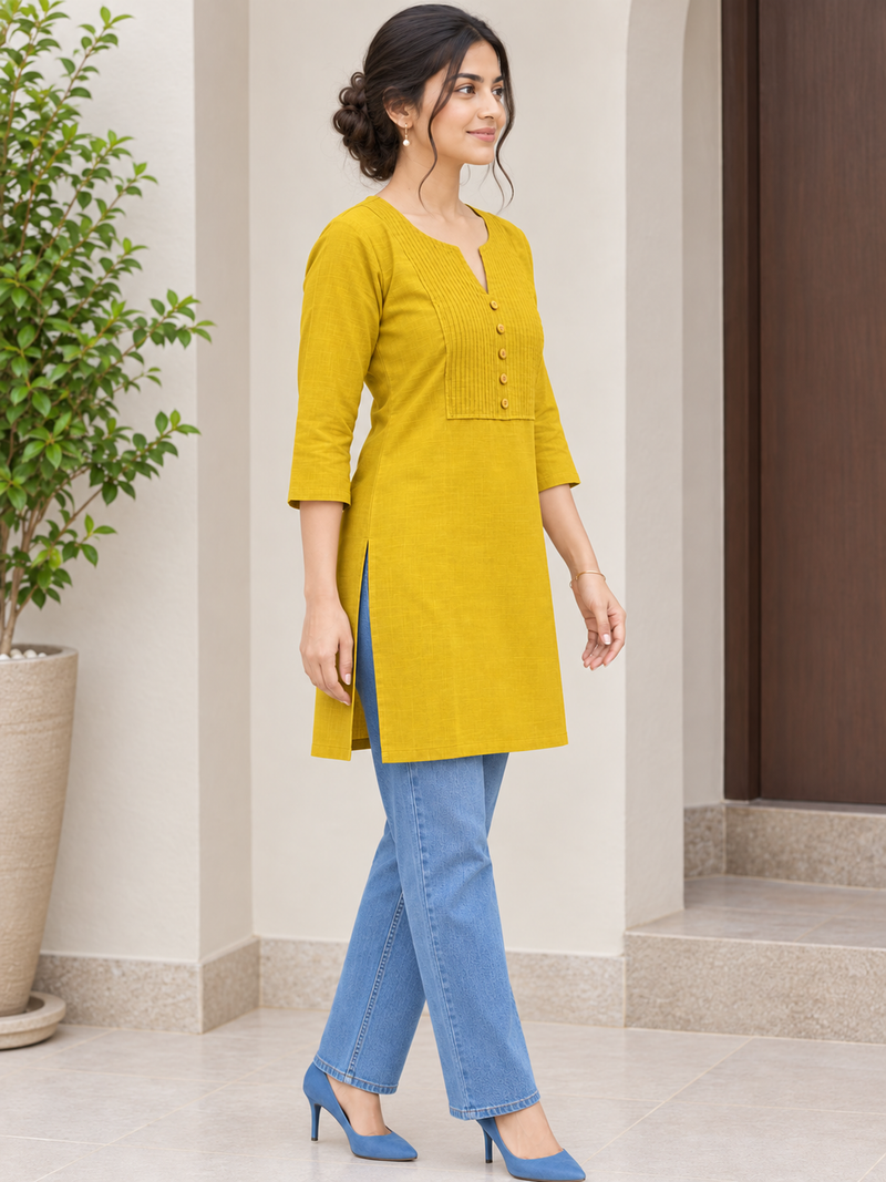 Mustard Pintuck Vatican Short Kurti