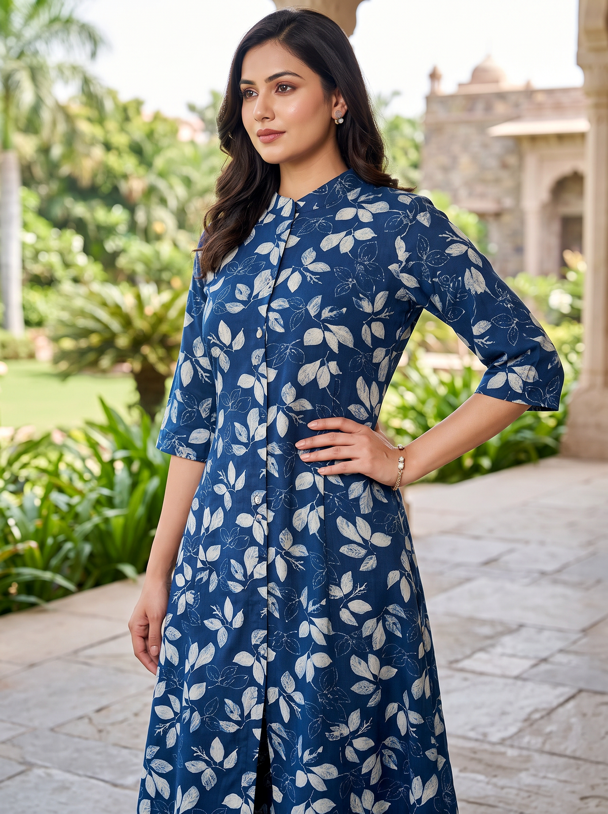 Navy Floral Rayon Kurta Palazzo Set - product view 3